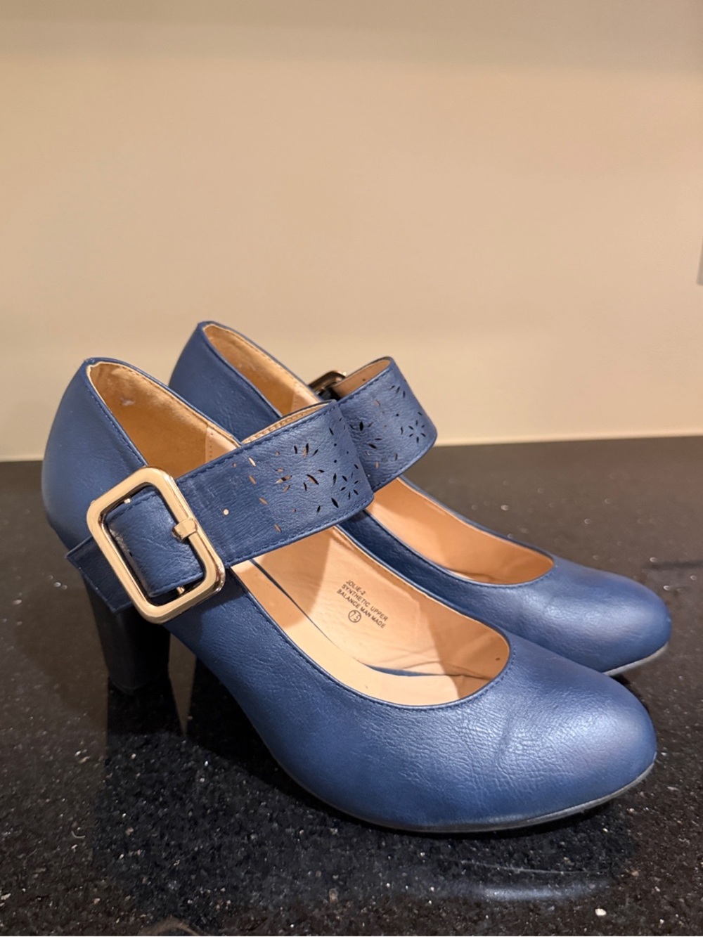 Chase + Chloe Jolie Navy Blue Mary Jane Heels with Buckle Strap